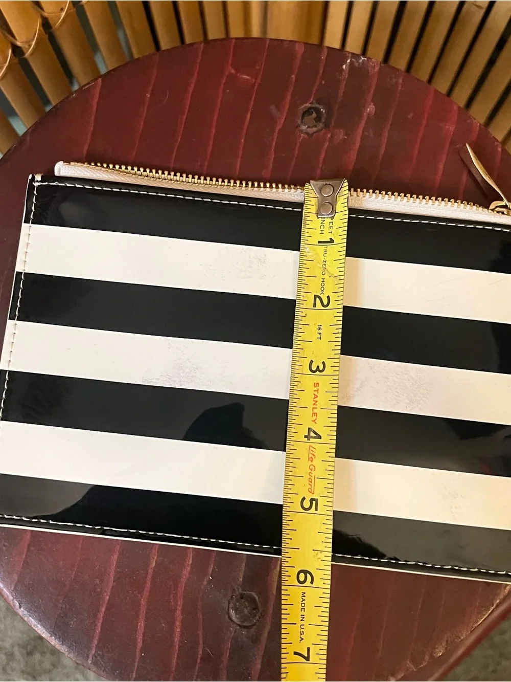 kate spade Black and White Striped Patent pouch